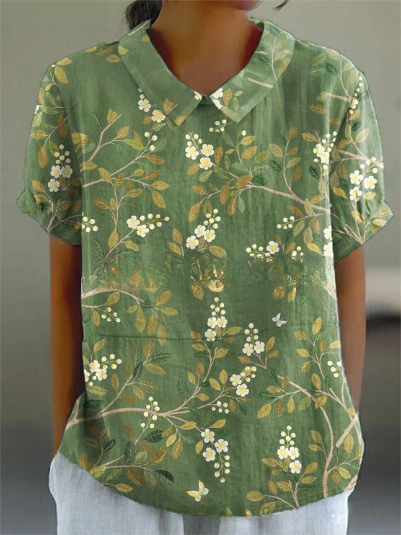 Mila – Florale Leinen Kurzarm Bluse
