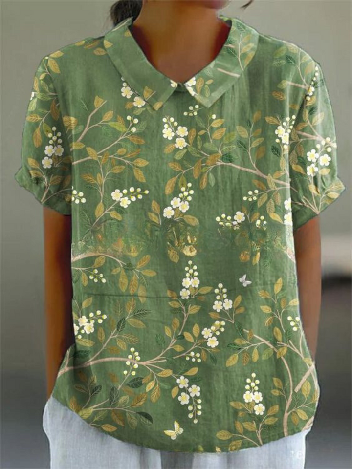 Mila – Florale Leinen Kurzarm Bluse