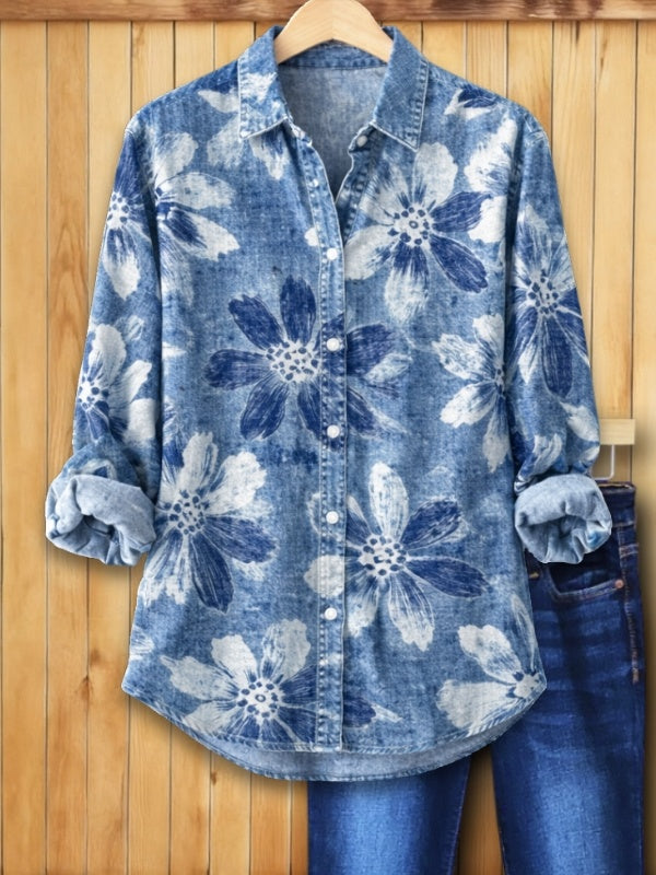 Florin | Entspanntes Herren Jeanshemd mit Blumenmuster 0