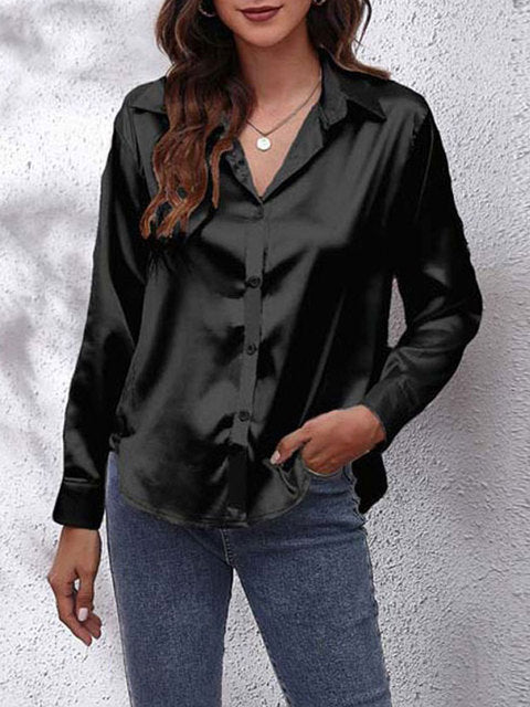 Elegante Bluse Damen Satinoptik Langarm