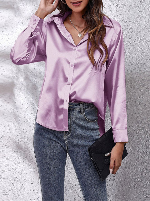 Elegante Bluse Damen Satinoptik Langarm
