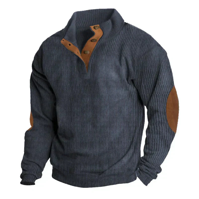 GERIPPTER KNOPF-HERRENPULLOVER