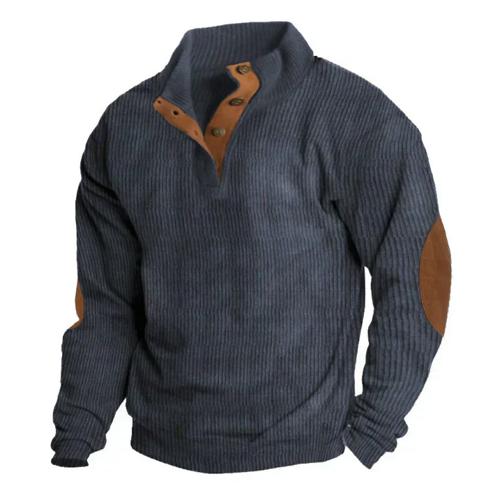 GERIPPTER KNOPF-HERRENPULLOVER