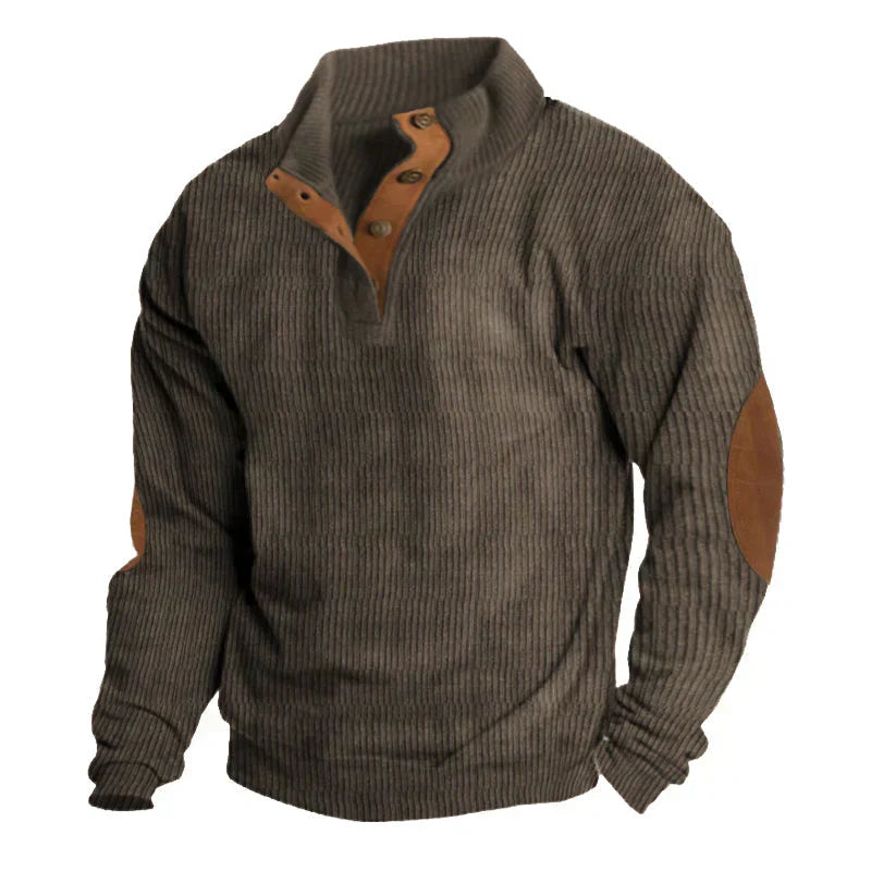 GERIPPTER KNOPF-HERRENPULLOVER