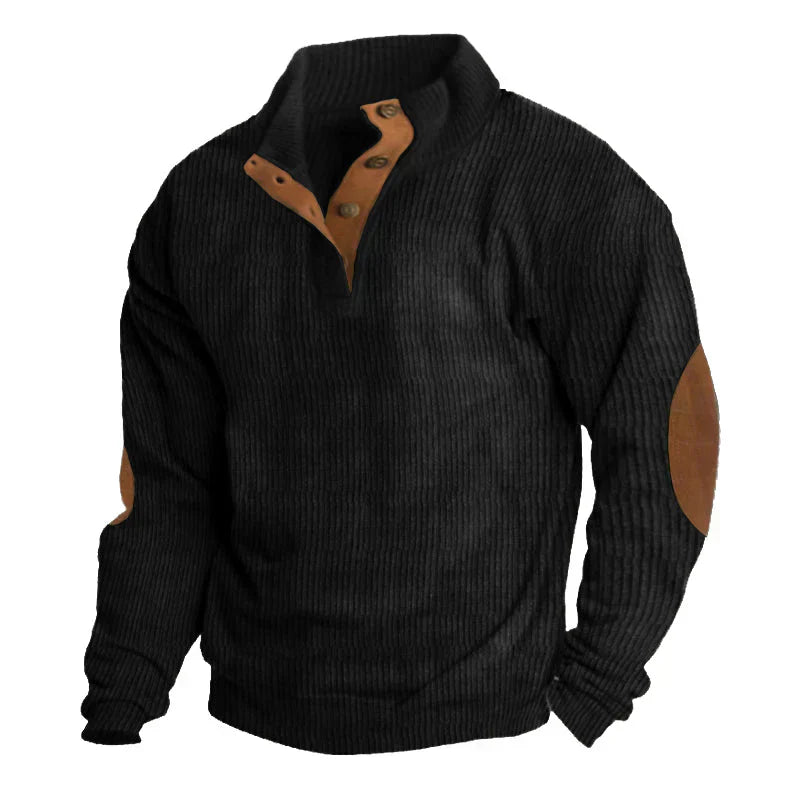 GERIPPTER KNOPF-HERRENPULLOVER