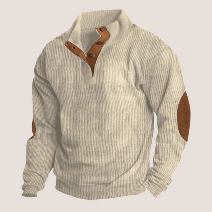 GERIPPTER PULLOVER MIT KNOPFLEISTE