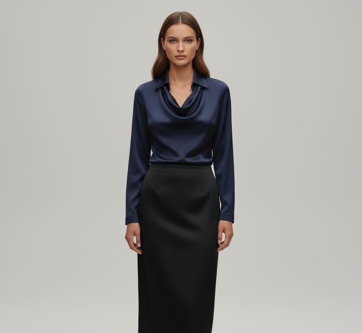 Sarah – Elegant satin blouse with soft collar for Women - Image 5