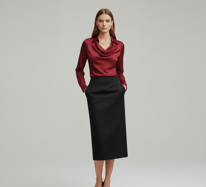 Sarah – Elegant satin blouse with soft collar for Women - Image 8