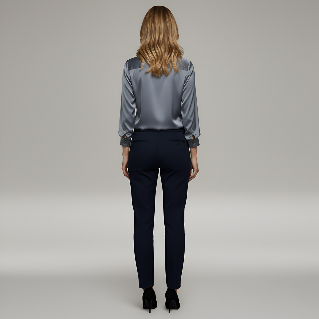 Claudia – Elegant elegant satin blouse with V-neck for Women - Image 3