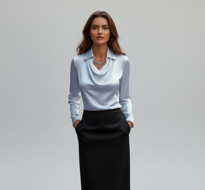 Sarah – Elegant satin blouse with soft collar for Women - Image 9