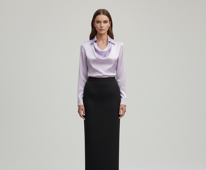 Sarah – Elegant satin blouse with soft collar for Women - Image 11