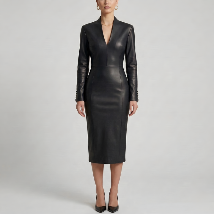 Helga – Women's Fitted Dress with V-Neck - Image 1