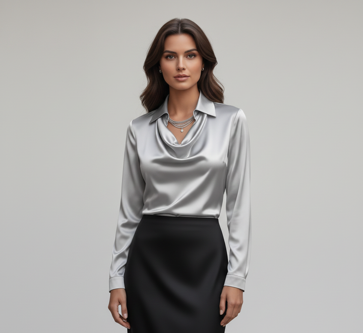 Sarah – Elegant satin blouse with soft collar for Women - Image 12