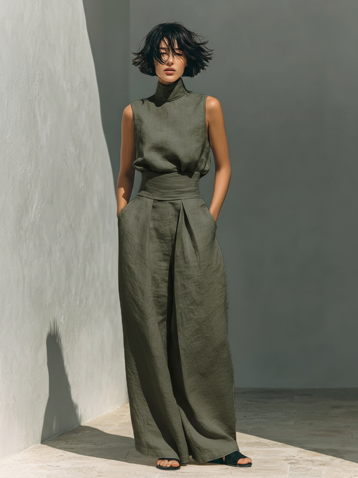 Thea – Elegant sleeveless cotton-linen Set for Women - Image 3