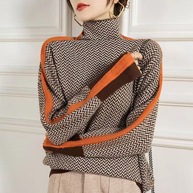 Geometrisch gestrickter Rollkragenpullover - Lozenda