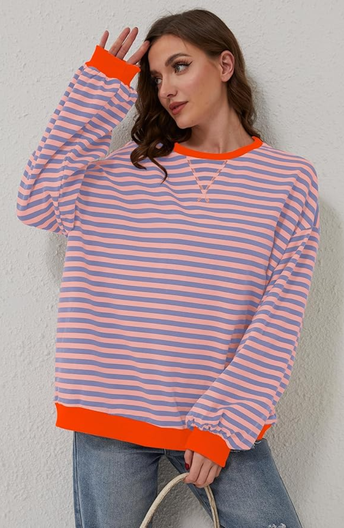 Gestreiftes Sweatshirt Damen | Lockere Passform & Kontrastbündchen