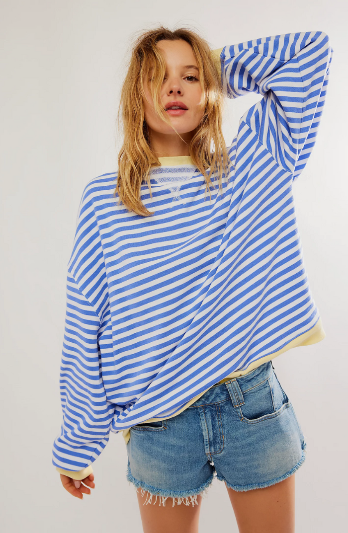 Gestreiftes Sweatshirt Damen | Lockere Passform & Kontrastbündchen