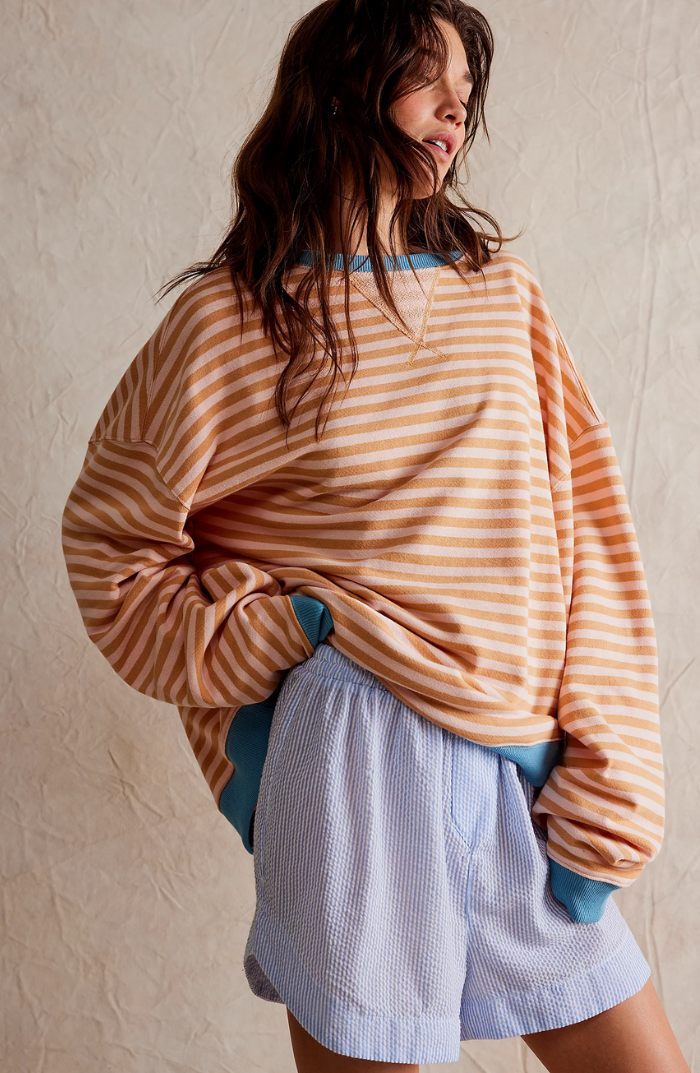 Gestreiftes Sweatshirt Damen | Lockere Passform & Kontrastbündchen
