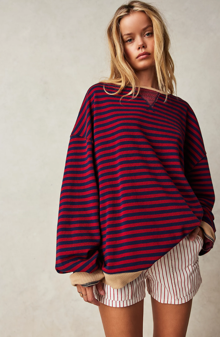 Gestreiftes Sweatshirt Damen | Lockere Passform & Kontrastbündchen