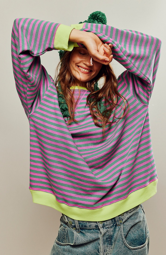 Gestreiftes Sweatshirt Damen | Lockere Passform & Kontrastbündchen
