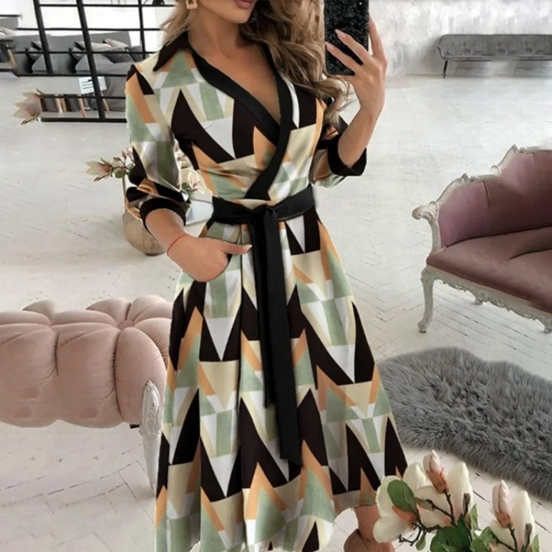 Blusenkleid Damen Print Langarm