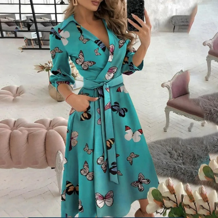 Blusenkleid Damen Print Langarm