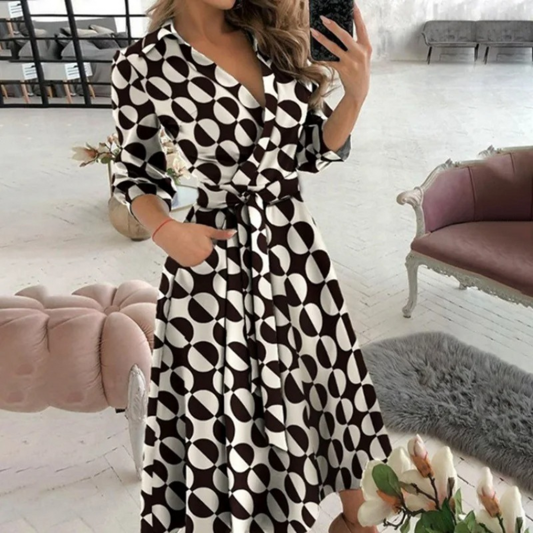 Blusenkleid Damen Print Langarm