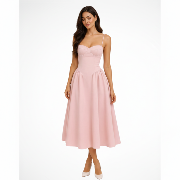 Seren | Elegantes Midi-Kleid mit Korsett-Oberteil & A-Linie