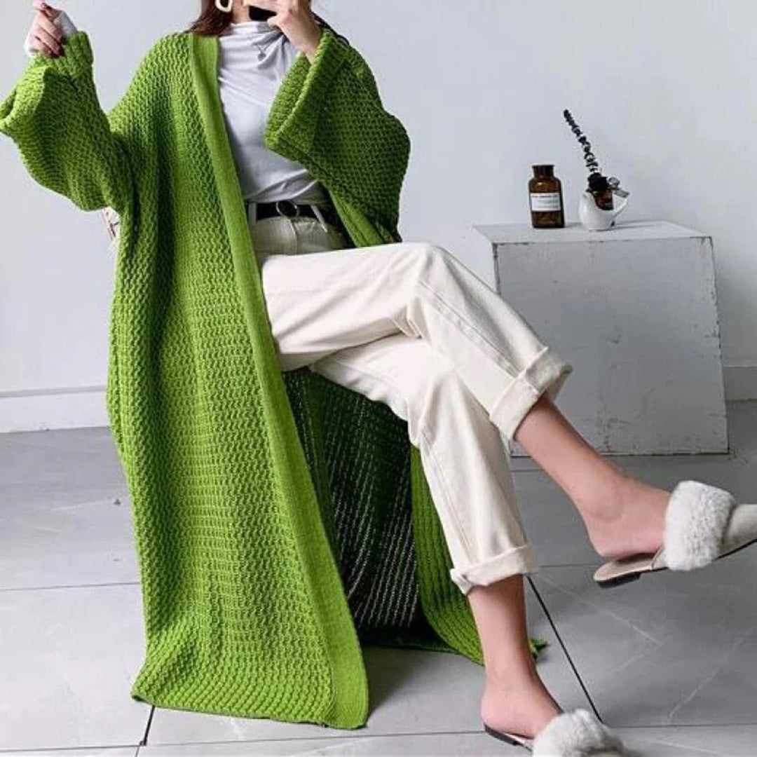 Frieda | Damen Lange Strickjacke mit offener Vorderseite