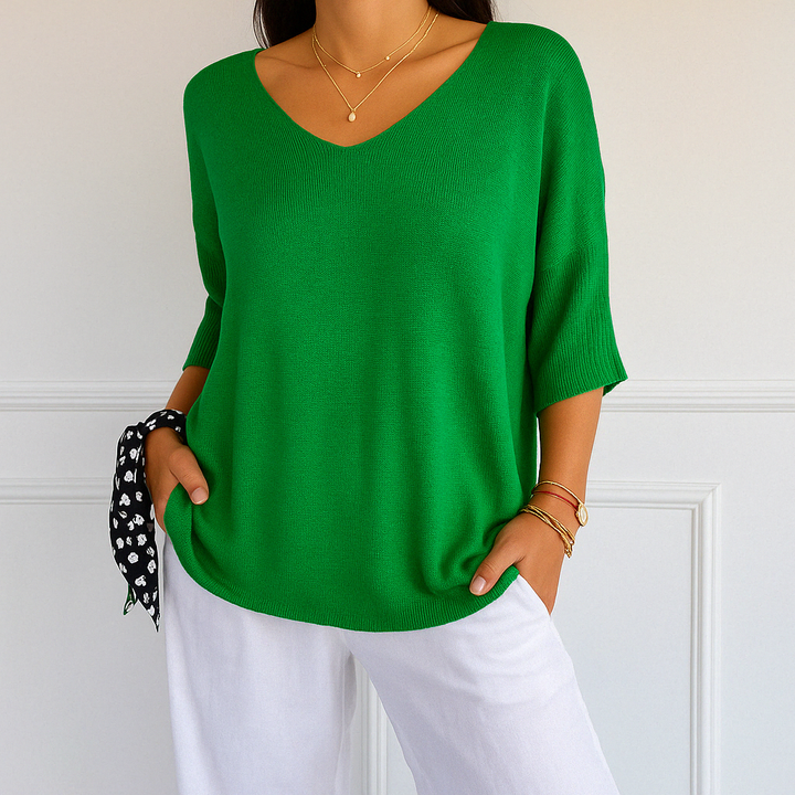 Franziska | Damen Pullover mit V-Ausschnitt und Kurzarm