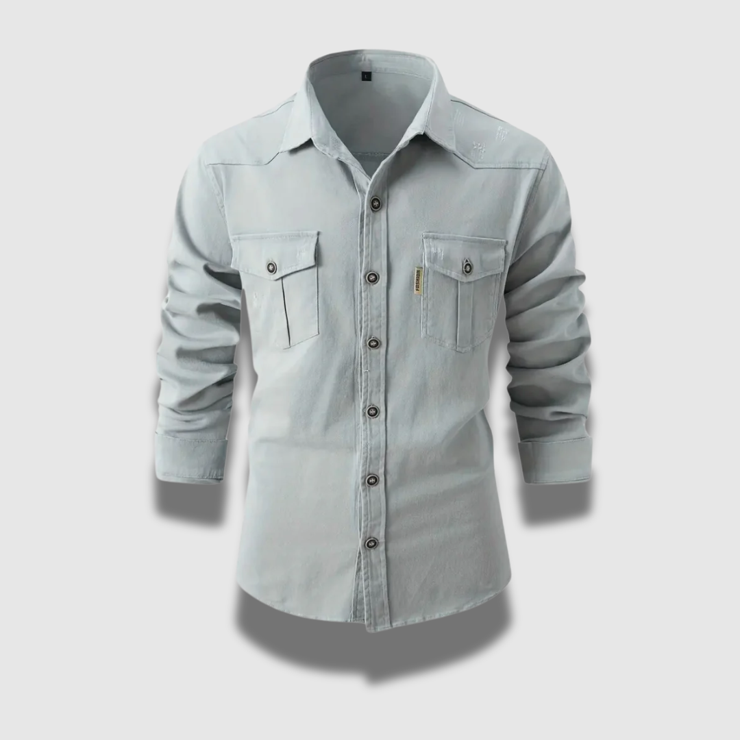 Camicia Uomo Cotone Stile Operaio Vestibilità Casual