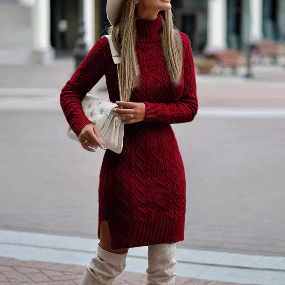 Grob gestricktes Rollkragenkleid für Frauen, warmes langes Winterkleid