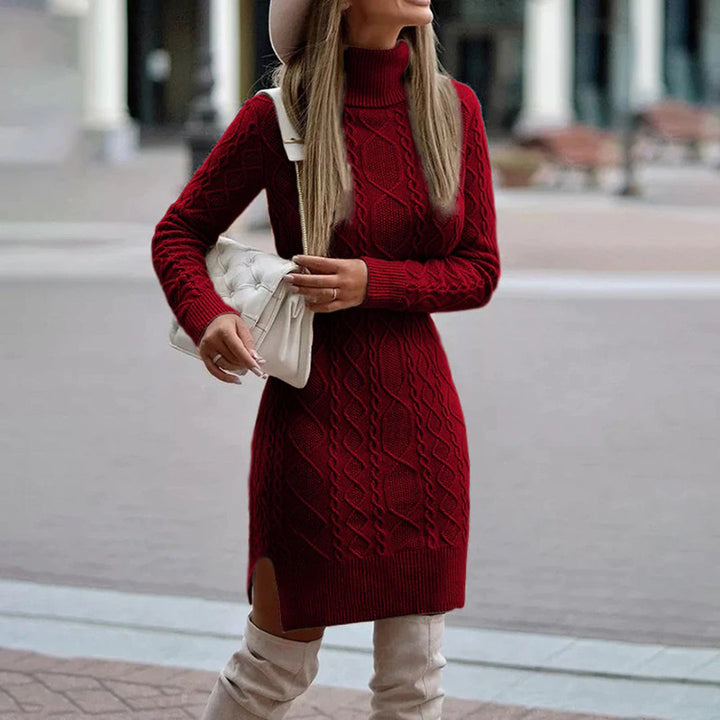 Grob gestricktes Rollkragenkleid für Frauen, warmes langes Winterkleid