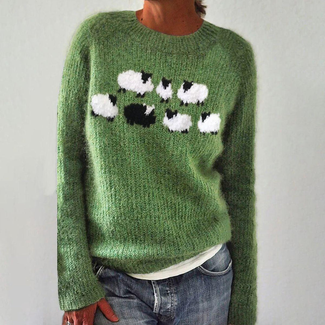 Grüner bedruckter Langarm-Pullover