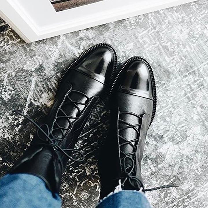 Schnürstiefeletten aus Leder für Damen