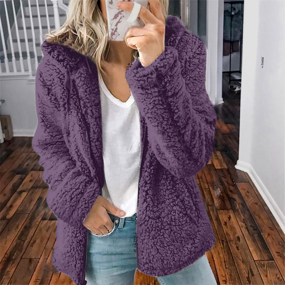 Teddy Warme Winterjacke Damen Mit Kapuze | Lockerer Schnitt Und Taschen