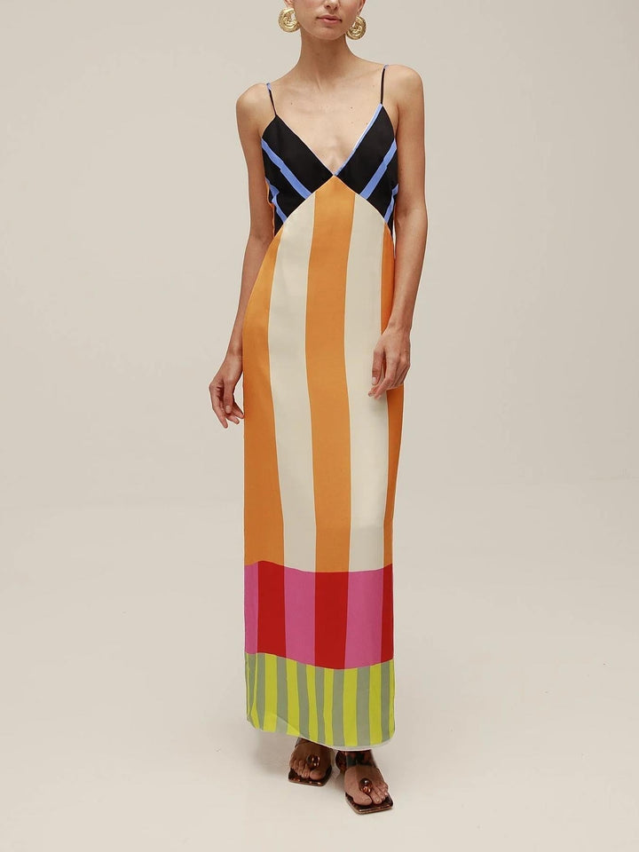 Elegantes Sommerkleid Damen gestreift Spaghettiträger