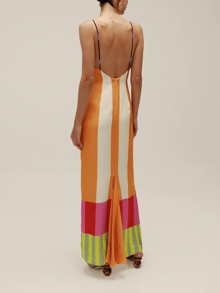 Elegantes Sommerkleid Damen gestreift Spaghettiträger