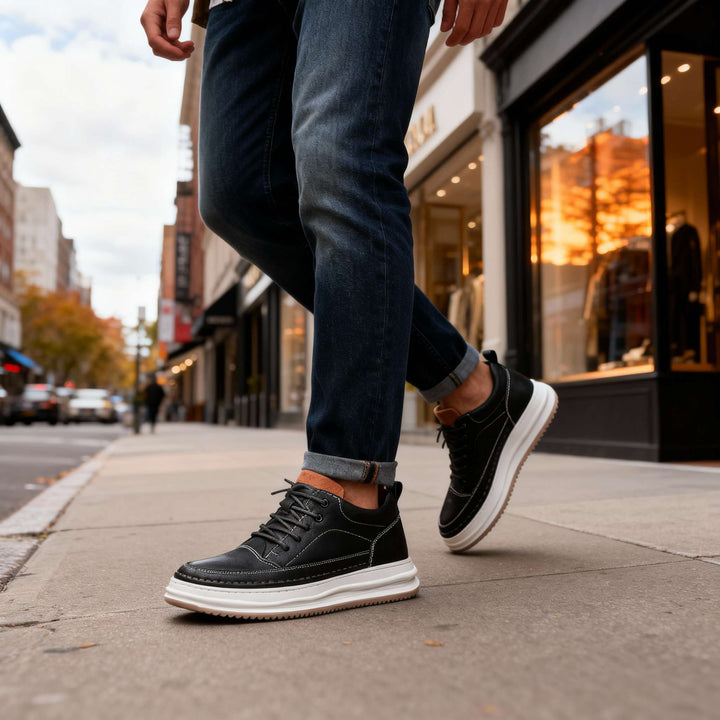 Harlow | Elegante & Bequeme Schwarze Ledersneaker Herren 6