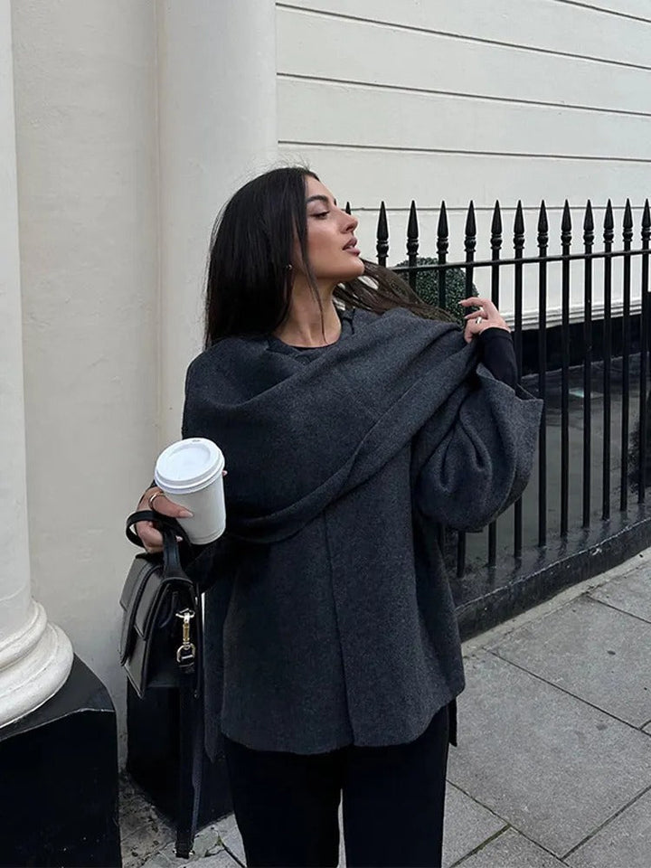 Heidi-Modus | Eleganter, Asymmetrischer Cape Mantel für Übergangszeiten 5