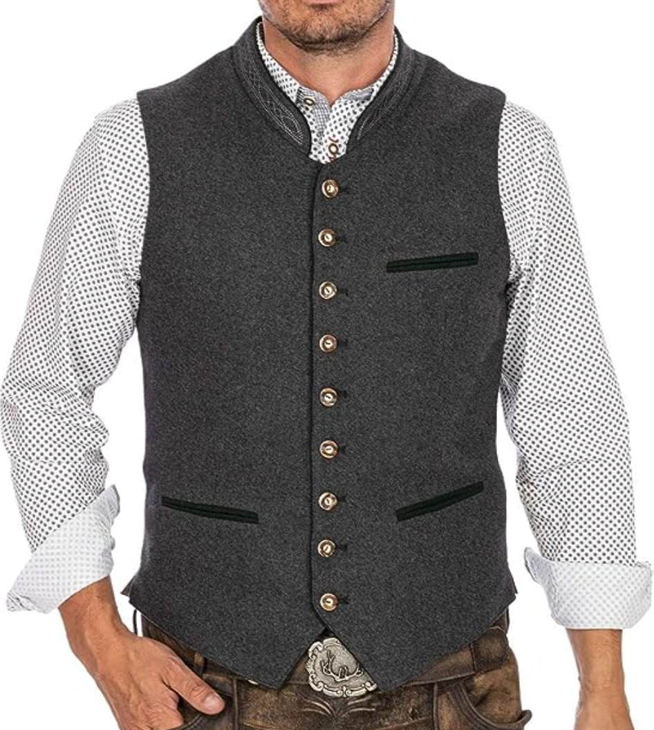 Heiko | Elegante Herren Weste Schwarz – Schmal Geschnittene Trachtenweste mit Stickerei 0