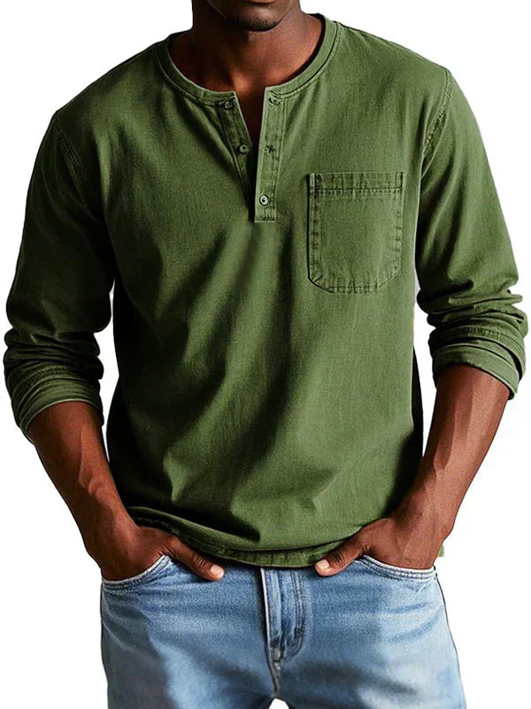 Liam – Men Long Sleeve Henley Shirt - Image 2