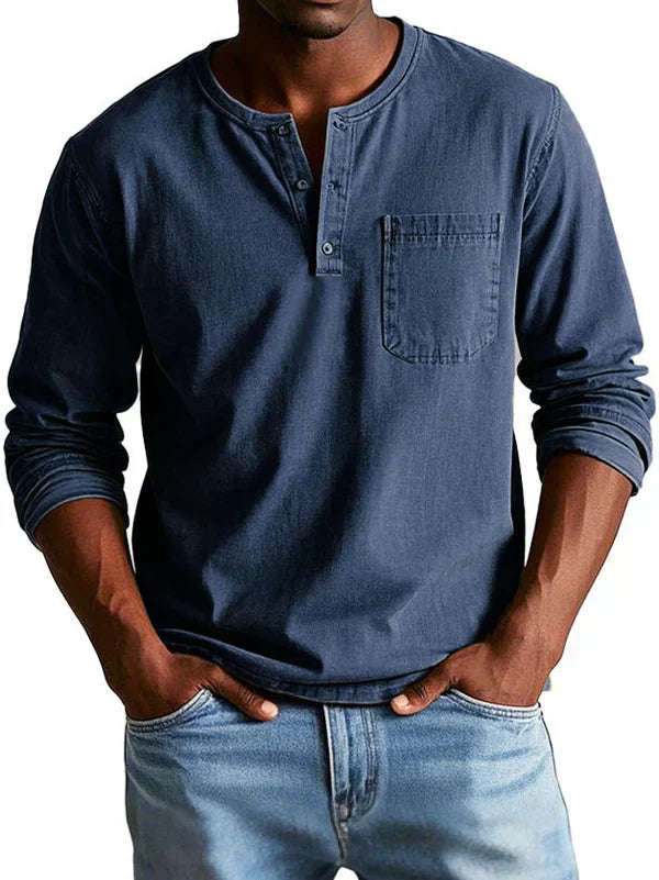 Henleyshirt Herren Langarm Knopfleiste