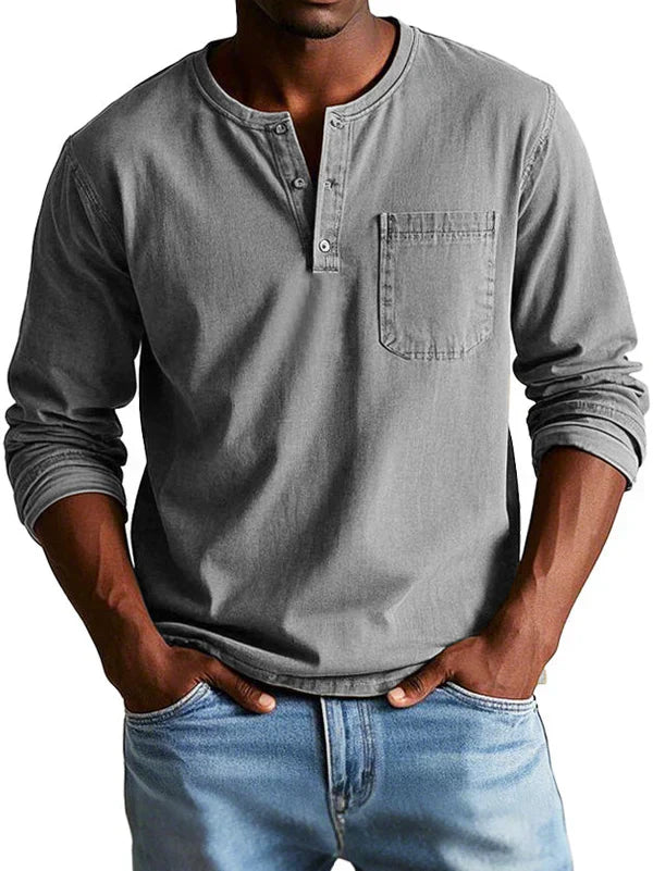 Henleyshirt Herren Langarm Knopfleiste