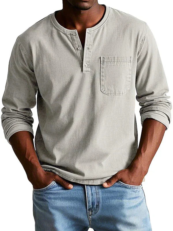 Henleyshirt Herren Langarm Knopfleiste