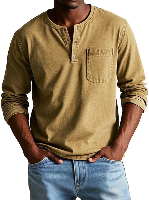 Henleyshirt Herren Langarm Knopfleiste