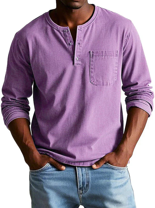 Henleyshirt Herren Langarm Knopfleiste