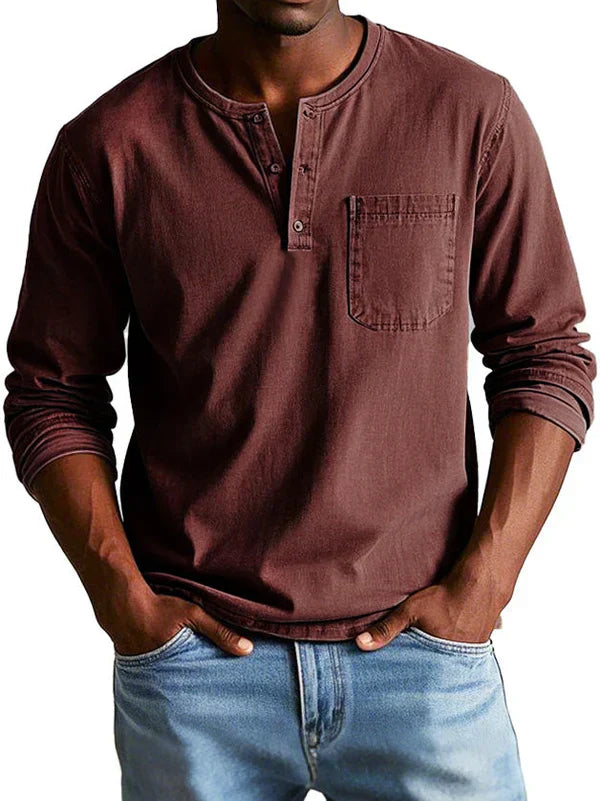 Henleyshirt Herren Langarm Knopfleiste