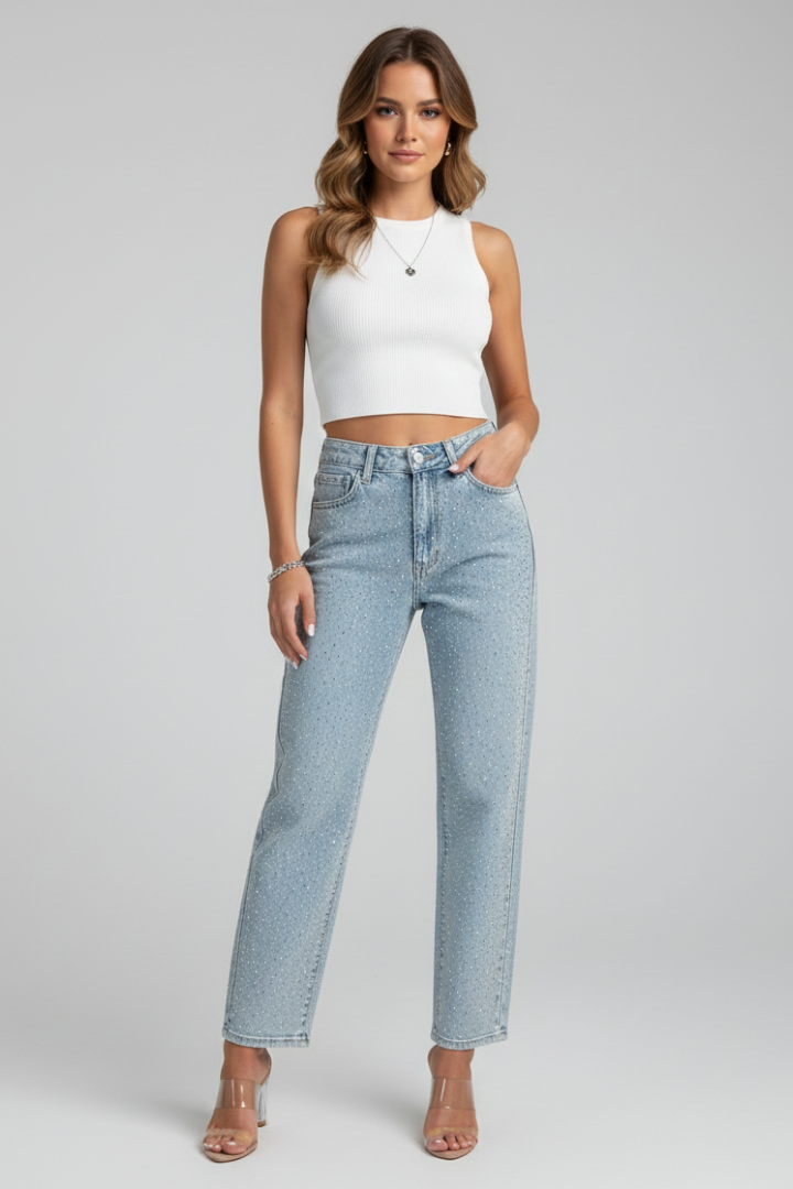 Daniela | Damen High-Waist Shimmer Straight-Leg Jeans