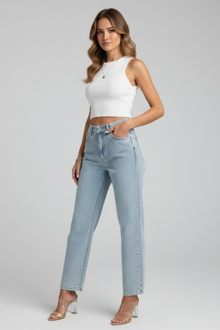 Daniela | Damen High-Waist Shimmer Straight-Leg Jeans